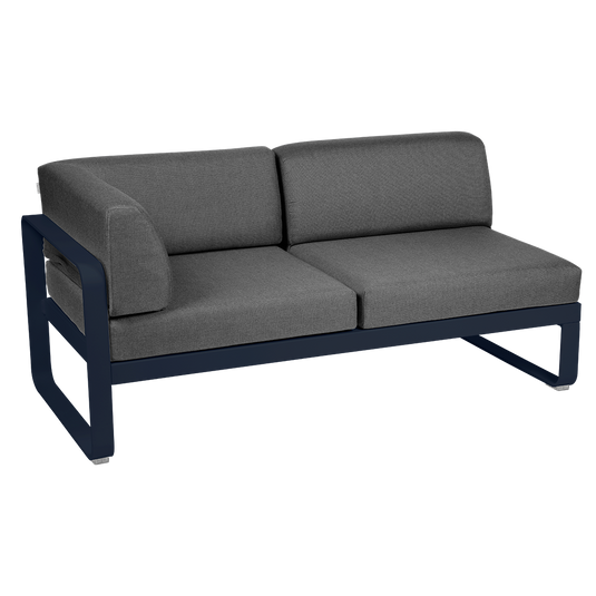 Fermob Bellevie 2-Seater Left Corner Module – Deep Blue frame with Graphite Grey fabric cushions
