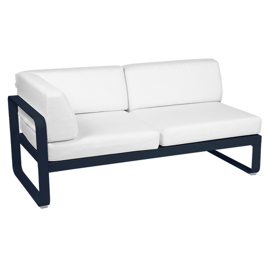 Fermob Bellevie 2-Seater Left Corner Module – Deep Blue frame with Off-White fabric cushions