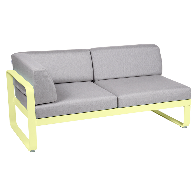 Load image into Gallery viewer, Fermob Bellevie 2-Seater Left Corner Module – Frosted Lemon frame with Flannel Grey fabric cushions
