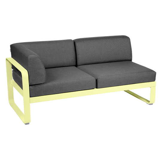 Fermob Bellevie 2-Seater Left Corner Module – Frosted Lemon frame with Graphite Grey fabric cushions