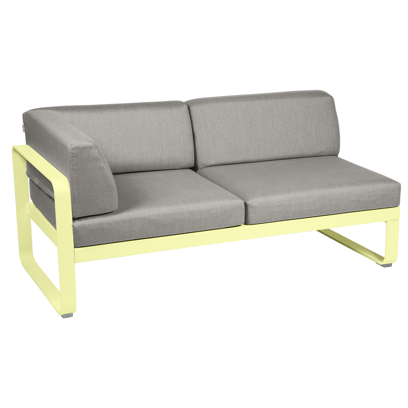 Load image into Gallery viewer, Fermob Bellevie 2-Seater Left Corner Module – Frosted Lemon frame with Grey Taupe fabric cushions
