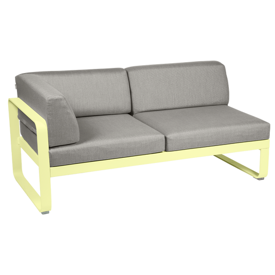 Fermob Bellevie 2-Seater Left Corner Module – Frosted Lemon frame with Grey Taupe fabric cushions