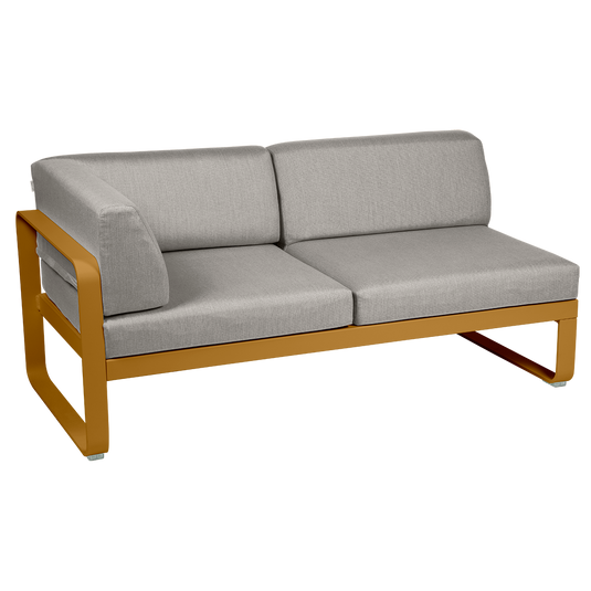Fermob Bellevie 2-Seater Left Corner Module – Gingerbread frame with Grey Taupe fabric cushions