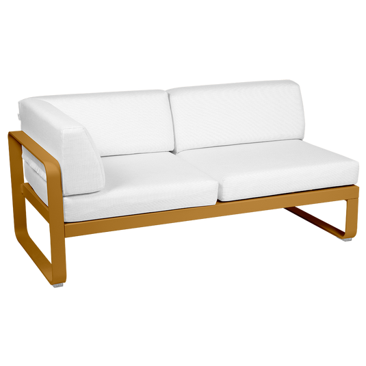 Fermob Bellevie 2-Seater Left Corner Module – Gingerbread frame with Off-White fabric cushions