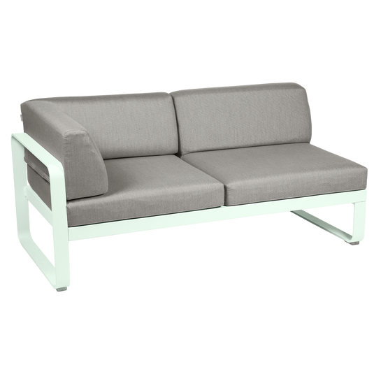Fermob Bellevie 2-Seater Left Corner Module – Ice Mint frame with Grey Taupe fabric cushions