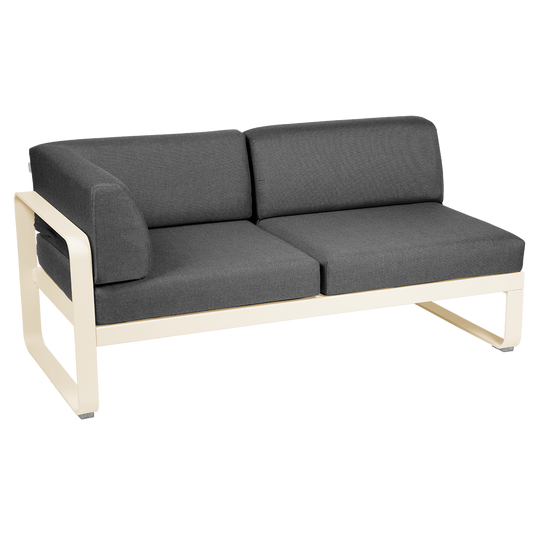 Fermob Bellevie 2-Seater Left Corner Module – Latte Beige frame with Graphite Grey fabric cushions