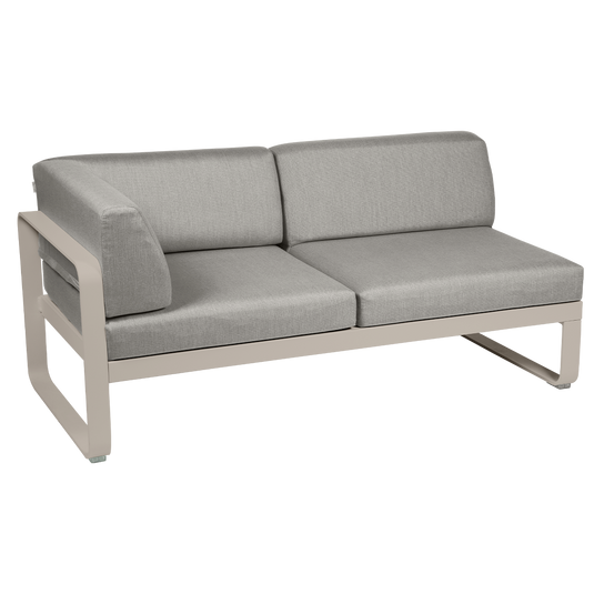 Fermob Bellevie 2-Seater Left Corner Module – Nutmeg frame with Grey Taupe fabric cushions