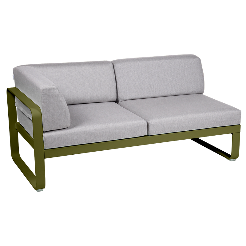 Load image into Gallery viewer, Fermob Bellevie 2-Seater Left Corner Module – Pesto Green frame with Flannel Grey fabric cushions
