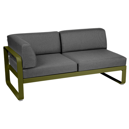 Fermob Bellevie 2-Seater Left Corner Module – Pesto Green frame with Graphite Grey fabric cushions