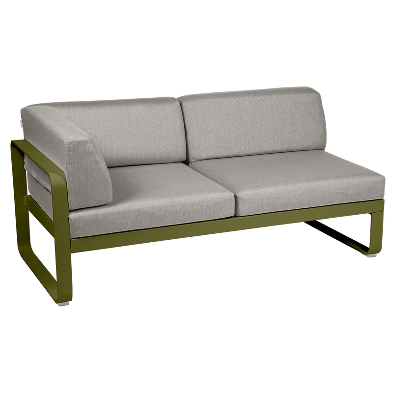 Load image into Gallery viewer, Fermob Bellevie 2-Seater Left Corner Module – Pesto Green frame with Grey Taupe fabric cushions
