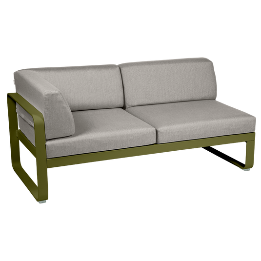 Fermob Bellevie 2-Seater Left Corner Module – Pesto Green frame with Grey Taupe fabric cushions