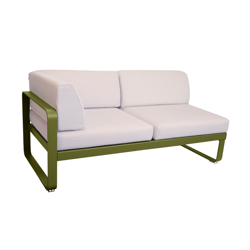 Load image into Gallery viewer, Fermob Bellevie 2-Seater Left Corner Module – Pesto Green frame with Pearl fabric cushions
