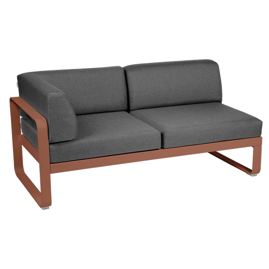 Fermob Bellevie 2-Seater Left Corner Module – Red Ochre frame with Graphite Grey fabric cushions