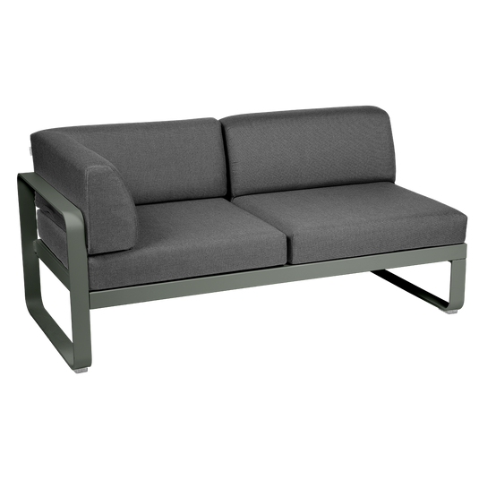 Fermob Bellevie 2-Seater Left Corner Module – Rosemary frame with Graphite Grey fabric cushions