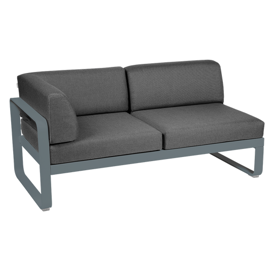 Fermob Bellevie 2-Seater Left Corner Module – Storm Grey frame with Graphite Grey fabric cushions