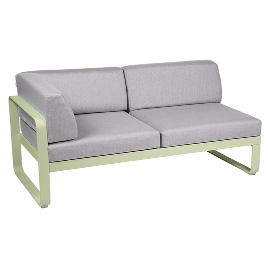 Fermob Bellevie 2-Seater Left Corner Module – Willow Green frame with Flannel Grey fabric cushions