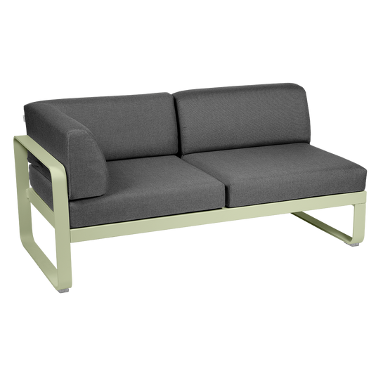Fermob Bellevie 2-Seater Left Corner Module – Willow Green frame with Graphite Grey fabric cushions