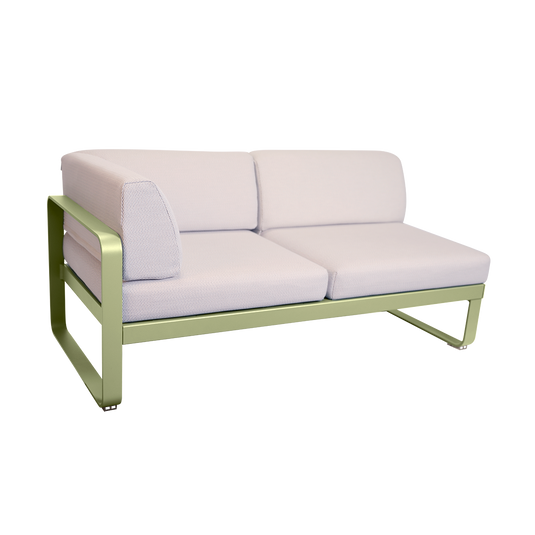 Fermob Bellevie 2-Seater Left Corner Module – Willow Green frame with Pearl fabric cushions