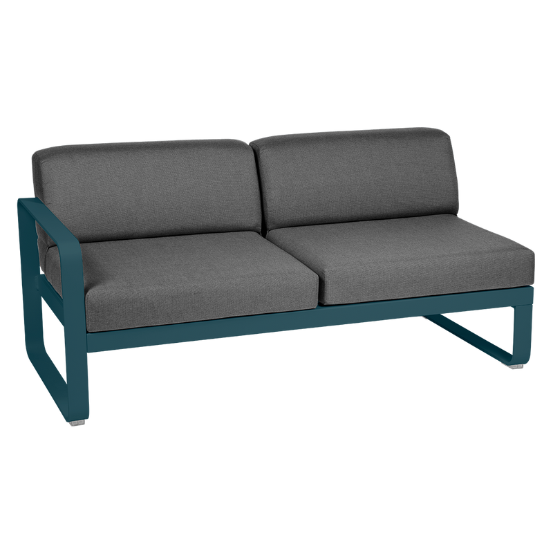 Load image into Gallery viewer, Fermob Bellevie 2-Seater Left Module – Acapulco Blue frame with Graphite Grey fabric cushions

