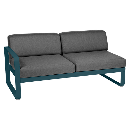 Fermob Bellevie 2-Seater Left Module – Acapulco Blue frame with Graphite Grey fabric cushions