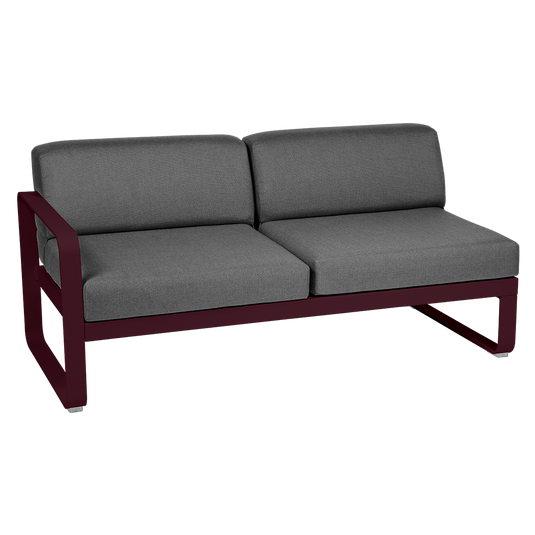Fermob Bellevie 2-Seater Left Module – Black Cherry frame with Graphite Grey fabric cushions