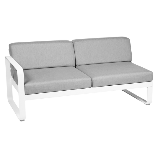 Fermob Bellevie 2-Seater Left Module – Cotton White frame with Flannel Grey fabric cushions