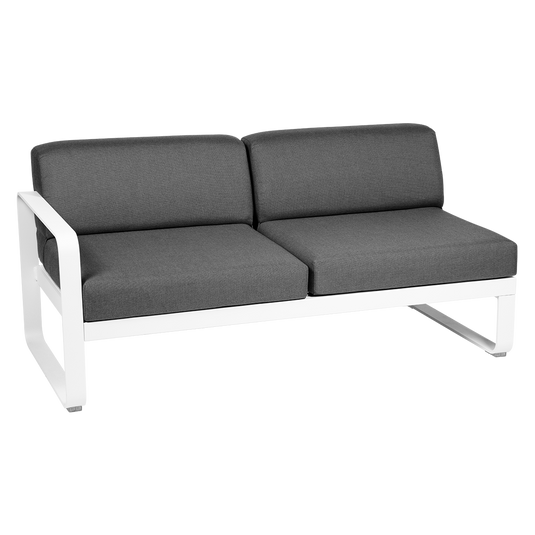 Fermob Bellevie 2-Seater Left Module – Cotton White frame with Graphite Grey fabric cushions