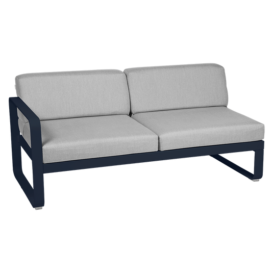 Fermob Bellevie 2-Seater Left Module – Deep Blue frame with Flannel Grey fabric cushions