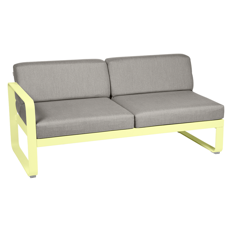 Load image into Gallery viewer, Fermob Bellevie 2-Seater Left Module – Frosted Lemon frame with Grey Taupe fabric cushions
