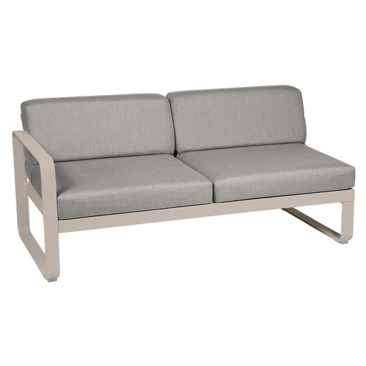 Fermob Bellevie 2-Seater Left Module – Nutmeg frame with Grey Taupe fabric cushions
