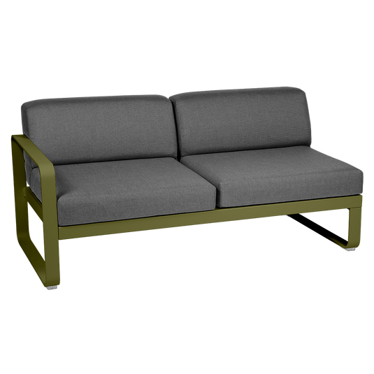 Fermob Bellevie 2-Seater Left Module – Pesto Green frame with Graphite Grey fabric cushions