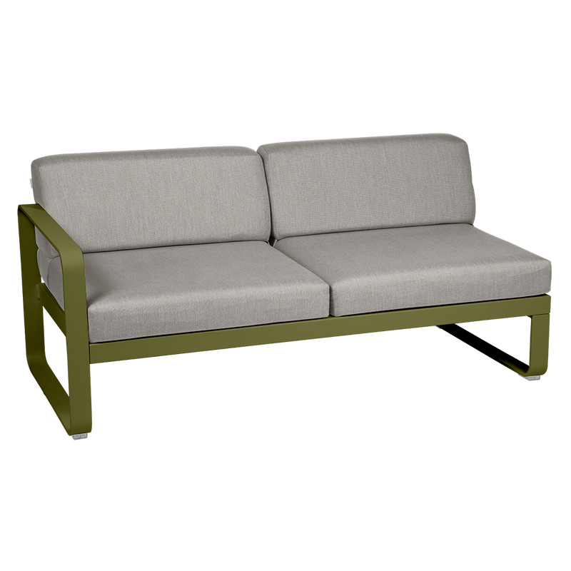 Load image into Gallery viewer, Fermob Bellevie 2-Seater Left Module – Pesto Green frame with Grey Taupe fabric cushions
