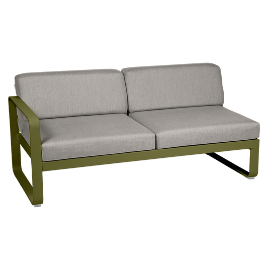 Fermob Bellevie 2-Seater Left Module – Pesto Green frame with Grey Taupe fabric cushions