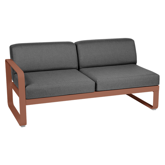Fermob Bellevie 2-Seater Left Module – Red Ochre frame with Graphite Grey fabric cushions