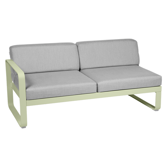 Fermob Bellevie 2-Seater Left Module – Willow Green frame with Flannel Grey fabric cushions