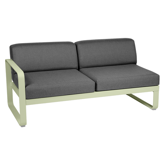 Fermob Bellevie 2-Seater Left Module – Willow Green frame with Graphite Grey fabric cushions