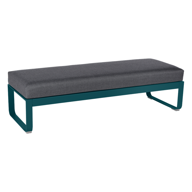 Load image into Gallery viewer, Fermob Bellevie 2-Seater Ottoman Bench – Acapulco Blue frame with Graphite Grey fabric cushions
