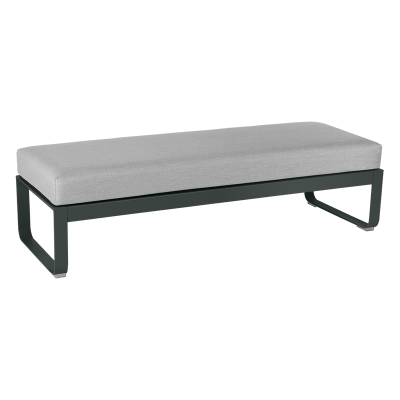 Load image into Gallery viewer, Fermob Bellevie 2-Seater Ottoman Bench – Anthracite frame with Flannel Grey fabric cushions
