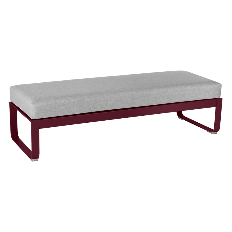 Load image into Gallery viewer, Fermob Bellevie 2-Seater Ottoman Bench – Black Cherry frame with Flannel Grey fabric cushions
