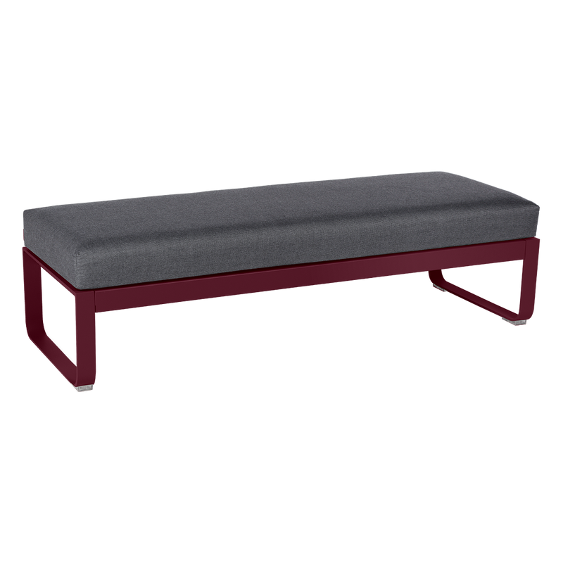 Load image into Gallery viewer, Fermob Bellevie 2-Seater Ottoman Bench – Black Cherry frame with Graphite Grey fabric cushions

