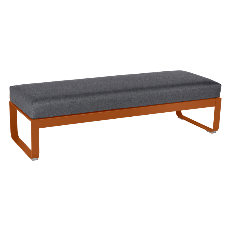 Load image into Gallery viewer, Fermob Bellevie 2-Seater Ottoman Bench – Candied Orange frame with Graphite Grey fabric cushions
