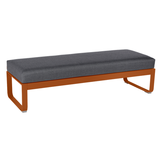 Fermob Bellevie 2-Seater Ottoman Bench – Candied Orange frame with Graphite Grey fabric cushions