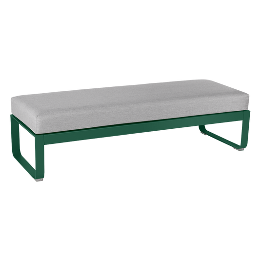 Fermob Bellevie 2-Seater Ottoman Bench – Cedar Green frame with Flannel Grey fabric cushions
