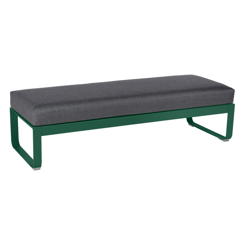 Load image into Gallery viewer, Fermob Bellevie 2-Seater Ottoman Bench – Cedar Green frame with Graphite Grey fabric cushions
