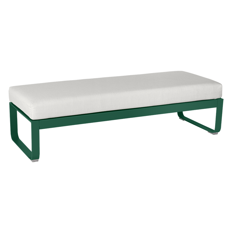 Load image into Gallery viewer, Fermob Bellevie 2-Seater Ottoman Bench – Cedar Green frame with Off-White fabric cushions

