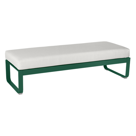 Fermob Bellevie 2-Seater Ottoman Bench – Cedar Green frame with Off-White fabric cushions