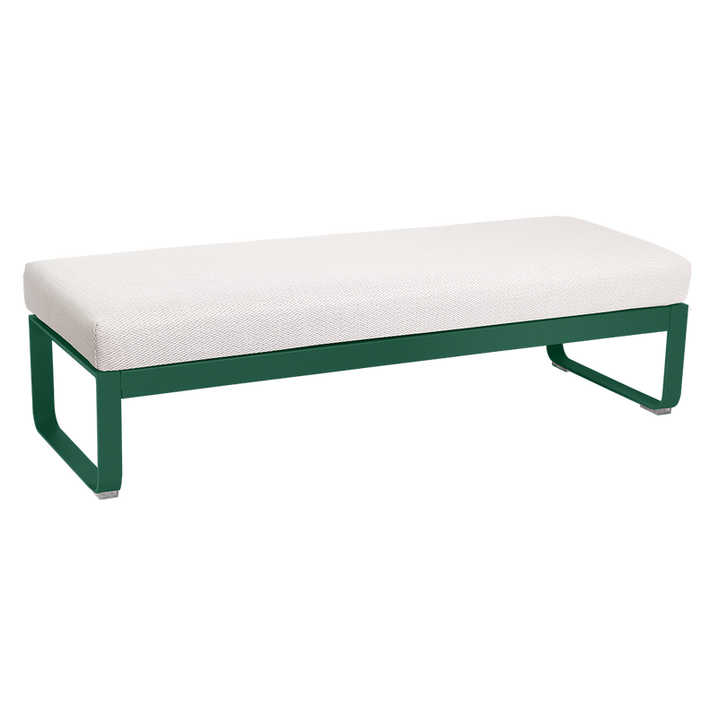 Load image into Gallery viewer, Fermob Bellevie 2-Seater Ottoman Bench – Cedar Green frame with Pearl fabric cushions
