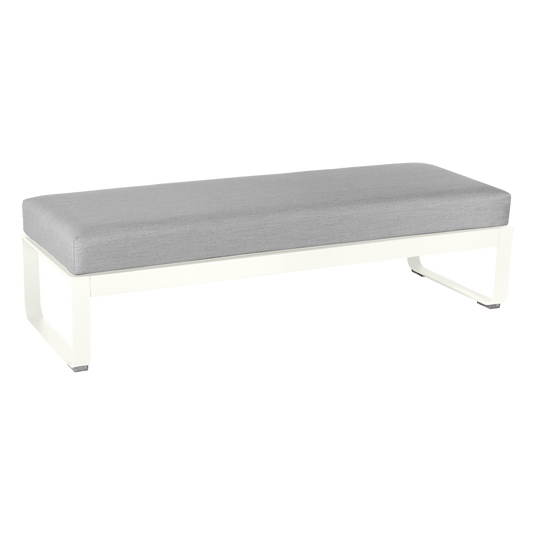 Fermob Bellevie 2-Seater Ottoman Bench – Cotton White frame with Flannel Grey fabric cushions
