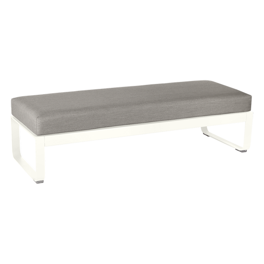 Fermob Bellevie 2-Seater Ottoman Bench – Cotton White frame with Grey Taupe fabric cushions