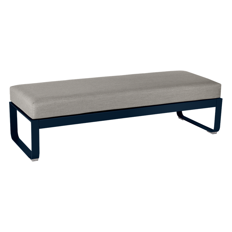 Load image into Gallery viewer, Fermob Bellevie 2-Seater Ottoman Bench – Deep Blue frame with Grey Taupe fabric cushions
